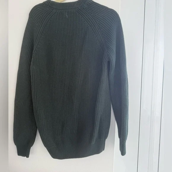 NWT M dark green Quince 100% Organic Cotton Fisherman Crew Sweater - Picture 4 of 5